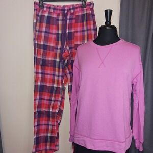 Joyspun Soft Comfy‎ Pajama Set Pink Sweatshirt Plaid Pants Lounge pj Sleepwear S